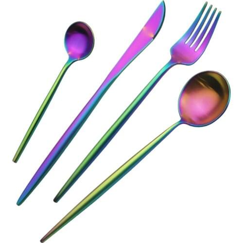 4Pcs Colorful Cutlery Set 304 Stainless Steel Dinnerware Silverware Set Knife Fork Spoon Dinner Set Party Kitchen Tableware Set
