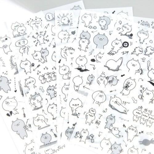 Free shipping 10packs Black and White Cartton DIY Handbook Sticker Crazy Rabbit Decorative Diary Journal Washi Paper