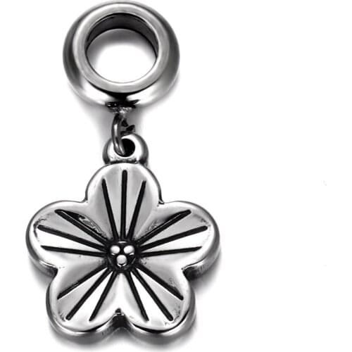 316L Stainless Steel Spacer Bail Beads with Flower Charms 5mm Hole Polished Metal Charm Accessories DIY Bracelet Jewelry Making