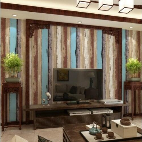 Beibehang Colored Wooden Striped Wallpaper American Retro Mediterranean Wood Bedroom Living Room Study Room Cafe 3d wallpaper