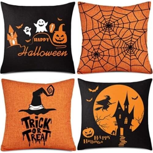 Halloween Pumpkin Trick Or Treat English Alphabet Decoration Linen Pillow Sofa Cushion Bedroom Living Room Supplies YK104