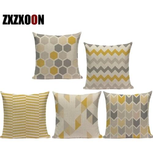 Decorative Throw Pillows Case Yellow Grey Geometric Stripe Wave Plaid Sofa Cushion Cover for Home Living Room Decoration