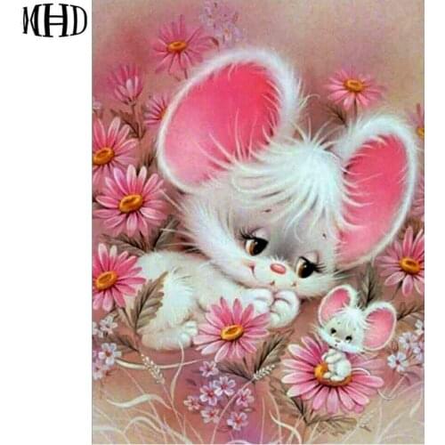 Diy diamond embroidery mouse full round diamond painting cute mouse flowers crystal decoration 3d rhinestone mosaic sewing kit