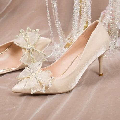 HKXN Female High Heels Fashion Wedding Banquet Dress Female High Heels Bow Knot Bride Bridesmaid Shoes 2021 Stripper Heels