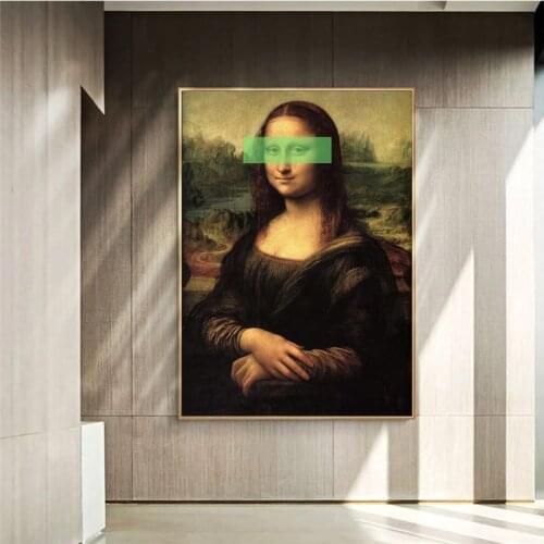Leonardo da Vinci-Mona Lisa Canvas Paintings Reproductions Cover Eyes Pop Wall Art Canvas Pictures For Living Room Decoration