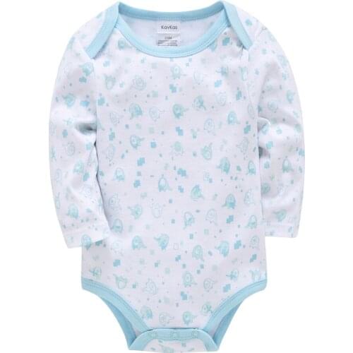 Kavkas Baby Boy Clothes Spring And Autumn Light Blue Elephant Printing Long Sleeve 100%Cotton Rompers Playsuits bebê