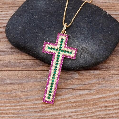 Classic Cross Pendant Necklace Pink White Crystal Cubic Zirconia Women Jewelry for Party Anniversary Gifts Charm Choker