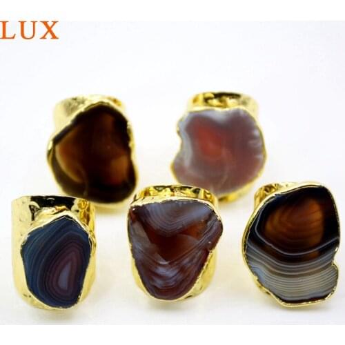 Crazy Lace Agates Ring Crazy Lace gem stone gold plating ring wide band cuff statement Ring Gift Jewelry