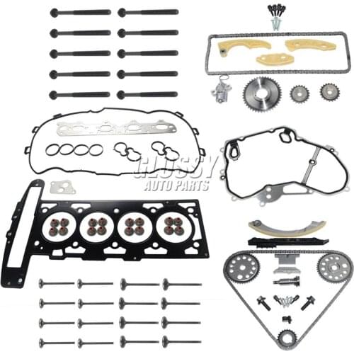 AP02 For GM Opel Z22SE 2.2 16V Timing Chain Kit + Cylinder Head Gasket Set + Bolts + Inlet Exhaust Valves