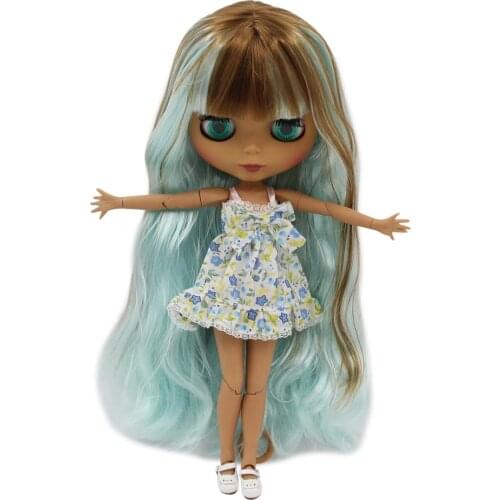 ICY DBS Blyth doll Black Matte face Joint body Brown mix Blue hair BL0623/6909