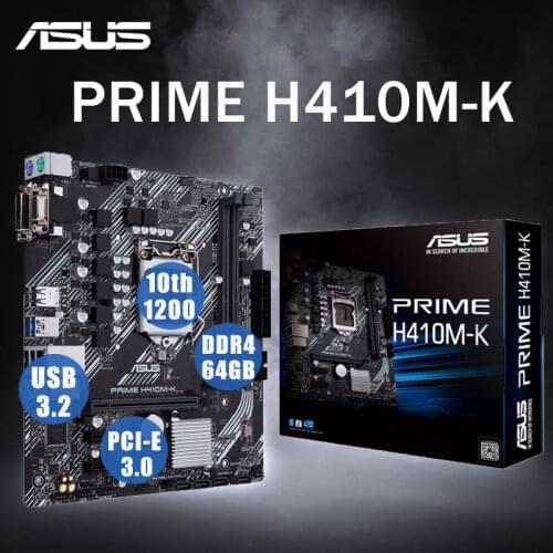 LGA 1200 10th-Gen CPU ASUS PRIME H410M-K Motherboard DDR4 64Gb PCI-E 3.0 USB 3.2 4xSATA3 D-Sub Placa-mãe Desktop Intel H410 New