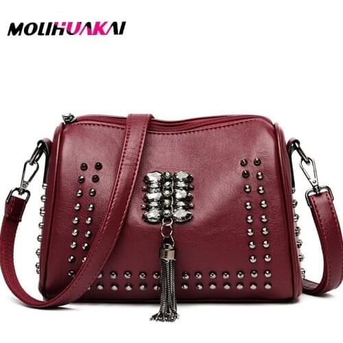 MOLIHUAKAI New Fringed Bags The Large Capacity Crossbody Bag Designer Rivet Package Genuine Leather Bags For Women 2020