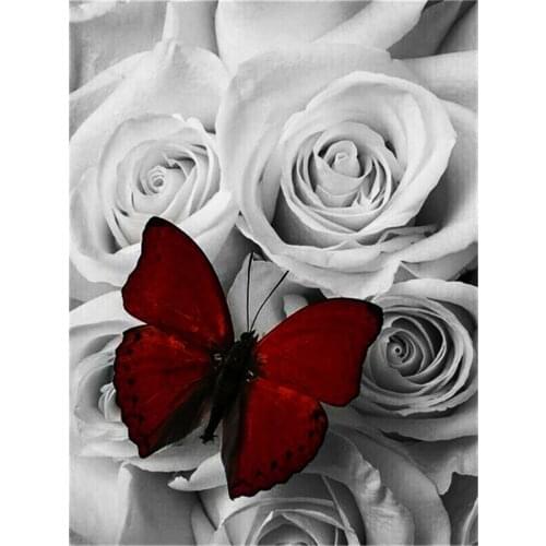 Rose Flower Black And White Pre-Printed 11CT Cross-Stitch Complete Kit DIY Embroidery DMC Threads Painting Handmade Gift