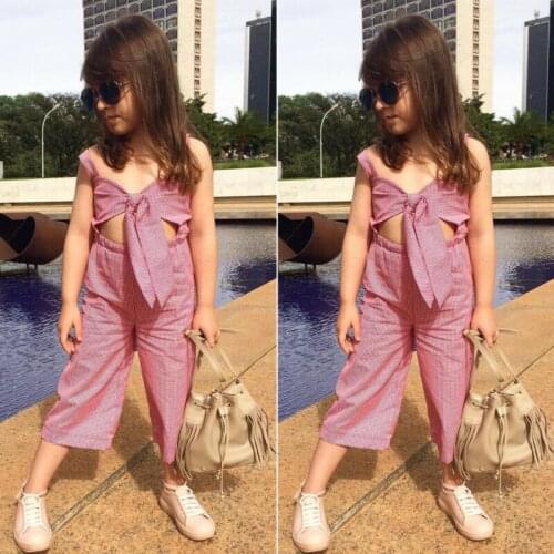 New Summer Baby Girl Plaid Clothes Girls Sleeveless Jumpsuit Kid Romper Toddler Wide Pants Outfits Newborn Trousers