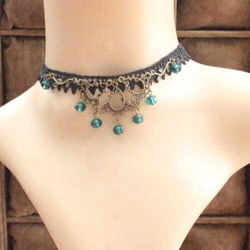 Fresh New Dark Green Crystal Beads Lace Necklace Fashion Women Choker Necklace Collar Dress Accessories