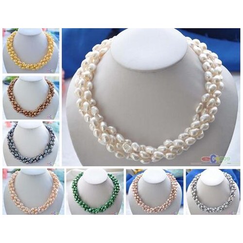 NEW 4row 18"8-9mm BAROQUE OF FRESH WATER COLLAR OF PEARLS>>> women jewerly Free shipping
