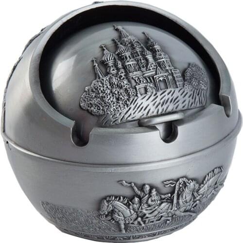 Ashtrays Russian Vintage Castle Portable Car Cigar Ashtray with Lid Smoking Holder Home Desk Accessories Metal Crafts 7.5x7.5cm