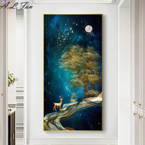 Modern landscape poster black yellow stone boat deer canvas art painting nordic print wall pictures living room decoration
