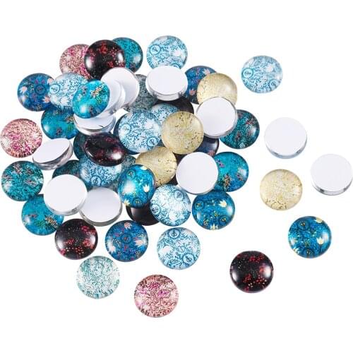 200pcs 12mm/20mm Flatback Flat Round/Dome Flower and Plants Mixed Pattern Glass Cabochons fit Cameo Base Setting Jewelry Making