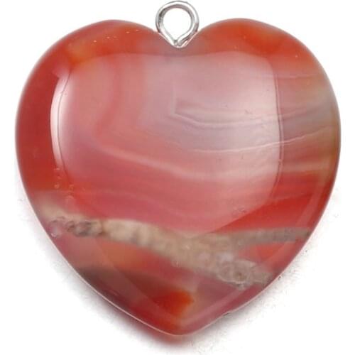 Natural Stone Pendants Heart Shape Agates Charms Pendant for Jewelry Making Necklace DIY Accessories Size 26x26mm