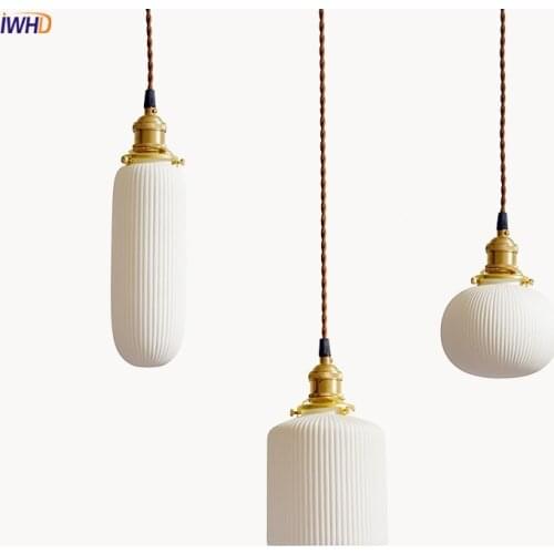 IWHD Japanese Style LED Pendant Lamp Living Room White ceramics Nordic Modern Hanging Lights Home Indoor Lighting Luminaire