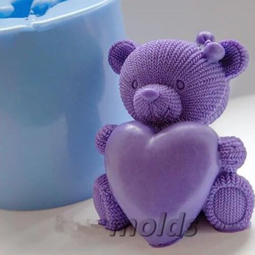 PRZY Knitted Teddy Heart 3D Silicone Mold for Soap&candles Making Cake Decorating Tool DIY Craft Molds Resin Clay Baking Tools
