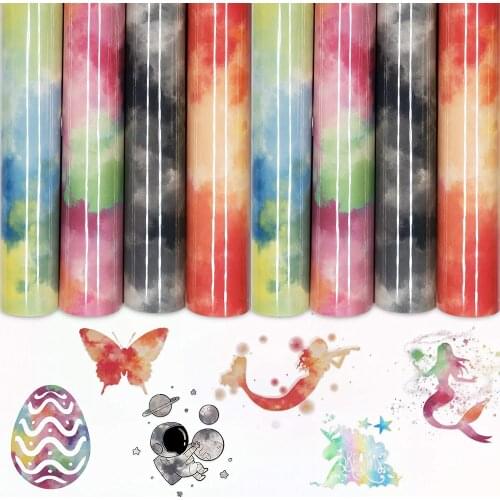 Rainbow HTV 30cm*25cm Tie dye Iron On Vinyl for T-Shirt, Fabric, Reflective Clouds Watercolor HTV Bundle DIY T-Shirt