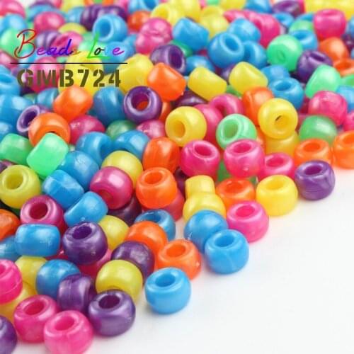 100pcs 6*9mm Multicolor Big Hole Acrylic Round Loose Spacer Beads for Needlework Handmade DIY Jewelry Making Necklace Bracelet
