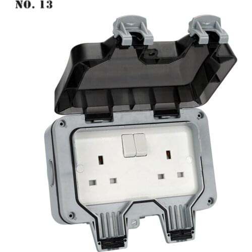 British Six-hole 13A Socket IP66 Switch Socket, Splash-proof Power Socket, Rainproof Socket with Socket Box, Outdoor Can Use
