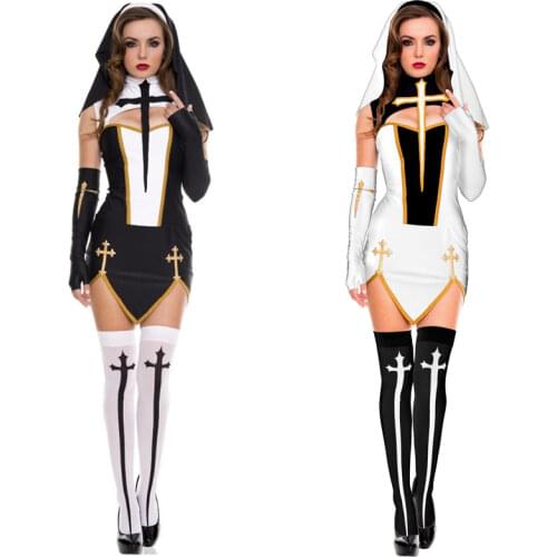 Sexy Nun Cross Lingerie Halloween Bad Habit Nun Cosplay Costume