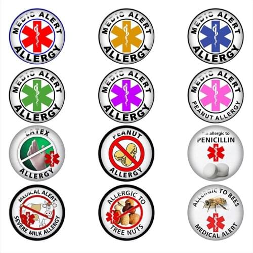 50PCS Mixed Ginger Snap Button Jewelry Medic Alert Allergy For DIY 18MM Glass Button Snap Bracelet Necklace Jewelry