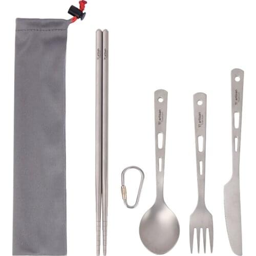 Titanium Utility Cutlery Set Extra Strong Ultra Lightweight 3/4/5 Piece Straw Chopsticks Knife Fork Spoon Set for Home Use
