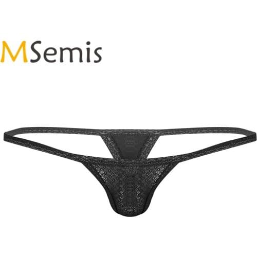 Swimwear Men Swimsuit Underwear Mini Bikini G-String Thongs Lingerie Mesh Translucent Stretchy T-Back Thong Mini Panties