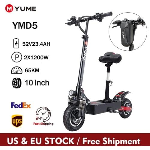 YUME D5 52V 2400W Up to 40 Mile & 40 MPH Off Road Tires E-Scooter,Powerful 10" Dual Motor Electric Scooter for Adults