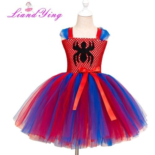 Girls Spider Tutu Dress Rainbow Princess Kids Party Dress Children Christmas Halloween Cosplay Costume