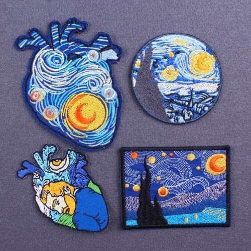 Van Gogh Starry Sky Iron On Patches For Clothes Art Patch Applique Stripe On Clothes Embroidery Patch Rock Biker Patches On Back