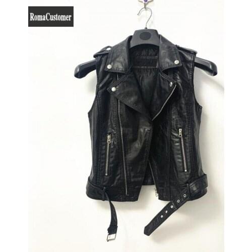 2021 New Biker Vest Womens Short Zippers Slim Korean Sleeveless Solid Fashion Casual Female Elegant Leather Vest Jackets