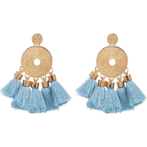 Women Tassel Drop Earrings Ethnic Geometric Long Dangle Black Charming Wedding Korean Style Female Ear Accessories