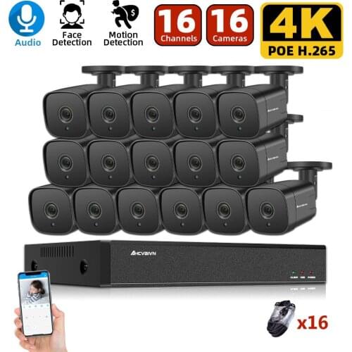 16CH POE NVR 8/16Pcs 4K 8MP POE IP Camera 4K NVR Kit Security System Audio Night Vision Onvif H.265 P2P Waterproof Camera