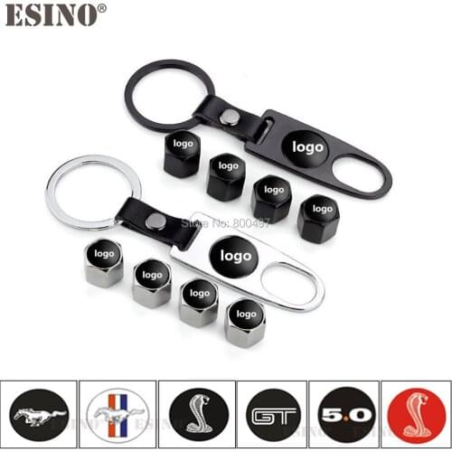 4 x Car Styling ST RS GT 5.0 Stainless Steel Zinc Alloy Wheel Tire Valve Ste Caps With Mini Wrench Key Chain For Mustang Shelby