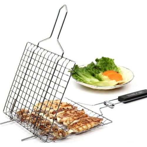 Non-Stick Barbecue Grill Basket Rack Folding Stainless Steel Portable BBQ Grills Net Home Park Outdoor Fish Meat BBQ Grill Tools