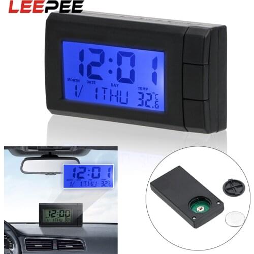 LEEPEE 2 in 1 Car LCD Digital Display Clock & Temperature Blue Backlight Auto Watch Thermometer Car Ornaments Electronic Clock