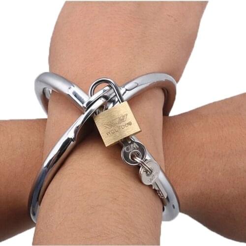Stainless Steel Cross Wrist Handcuffs SM Bondage Adult Games Lockable Fetish Restraint Sex Toys 2 Sizes for Women Adult Products