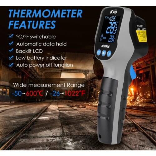 Digital Infrared Thermometer -50~600C Laser Temperature Meter Gun Digital LCD Industrial Outdoor Laser Industrial Thermometer
