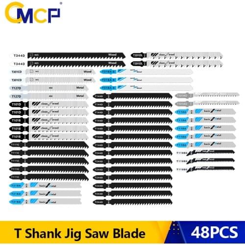 CMCP Jig Saw Blade 48pcs T-Shank Jigsaw Blade for Wood Metal Cutting Tool HCS Steel Saw Blade