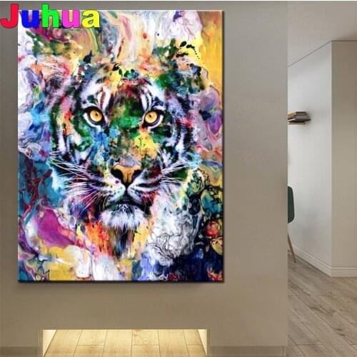 Colored Tiger Big Eye 5d Diy Diamond Painting Full Square Round Drill Rhinestone Mosaic Embroidery"Fantasy Animal"New Top Gift