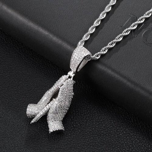 D&Z Praving Hands With Death Pendant Iced Out Pendant Paved AAA CZ Stones Hip Hop Gold Silver Color Charm Chains Jewelry Gift