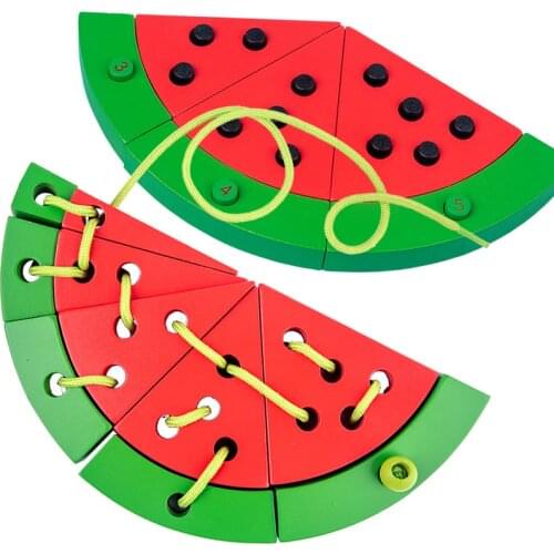 Kids Montessori Wooden Toys Watermelon Shaped Baby Learning String Game Lacing Fine Motor Skills Educational Toys for Children