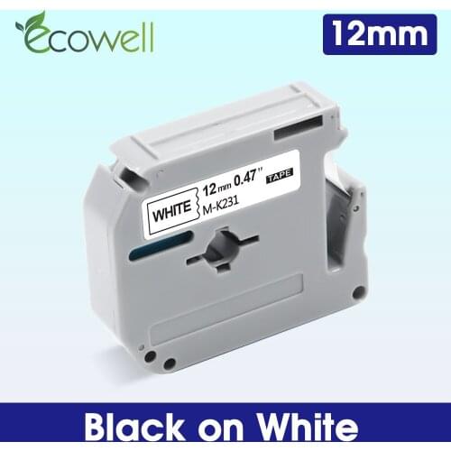 Ecowell MK231 12mm Label Tape Compatible for Brother M-K231 MK 231 MK-231 Black on White Pattern Ribbon for P-touch Label Maker