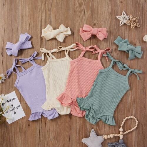 FOCUSNORM 0-18M Summer Baby Girls Bikini Sets Solid Ruffles Sleeveless Belt Swimwear Headband 2pcs